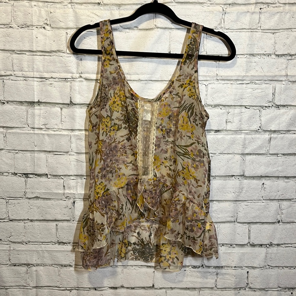 Beautiful Sheer Floral Tank Top with Lace